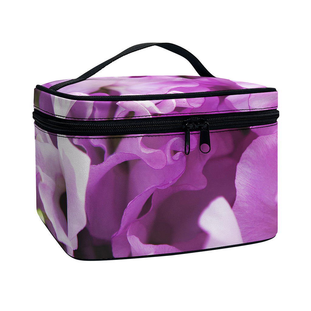 Purple Sweet Pea Print Travel Makeup Bag