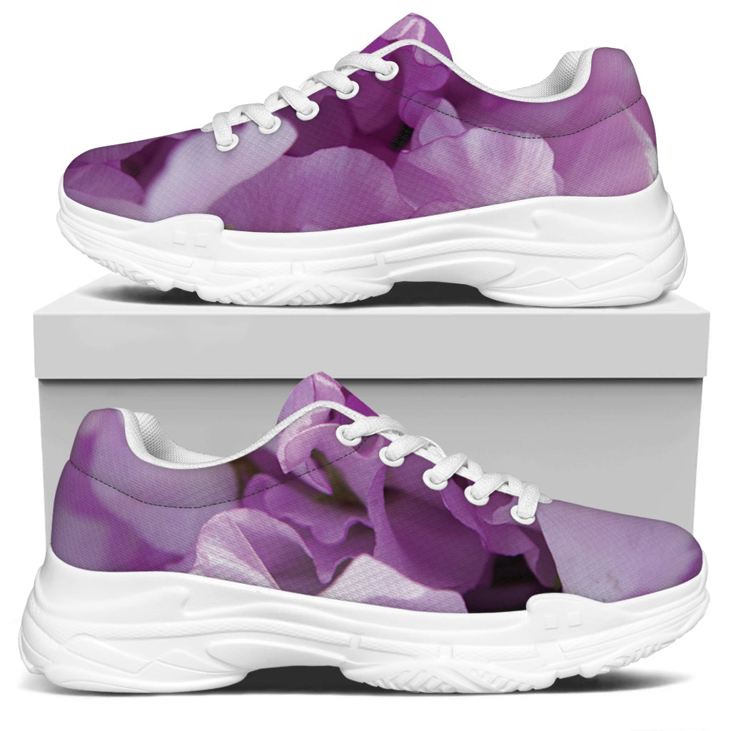 Purple Sweet Pea Print White Chunky Shoes