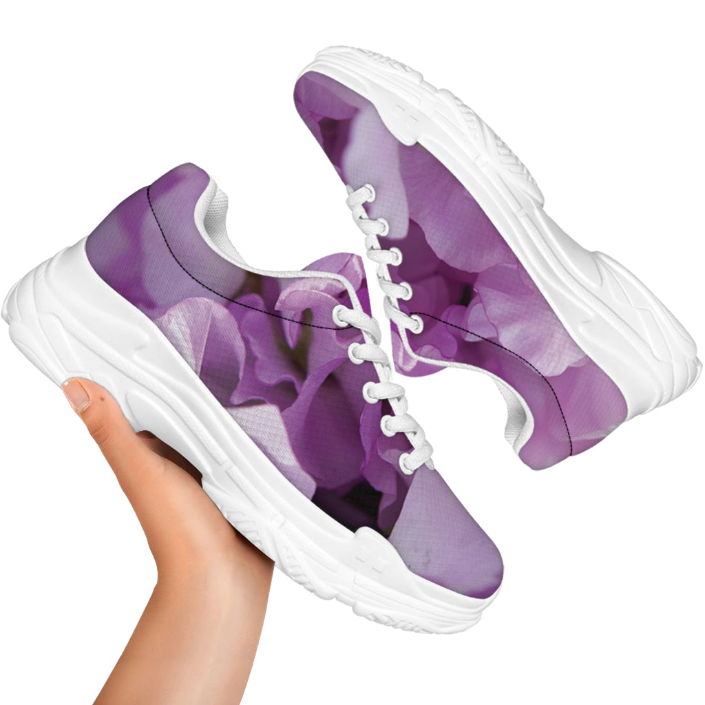 Purple Sweet Pea Print White Chunky Shoes