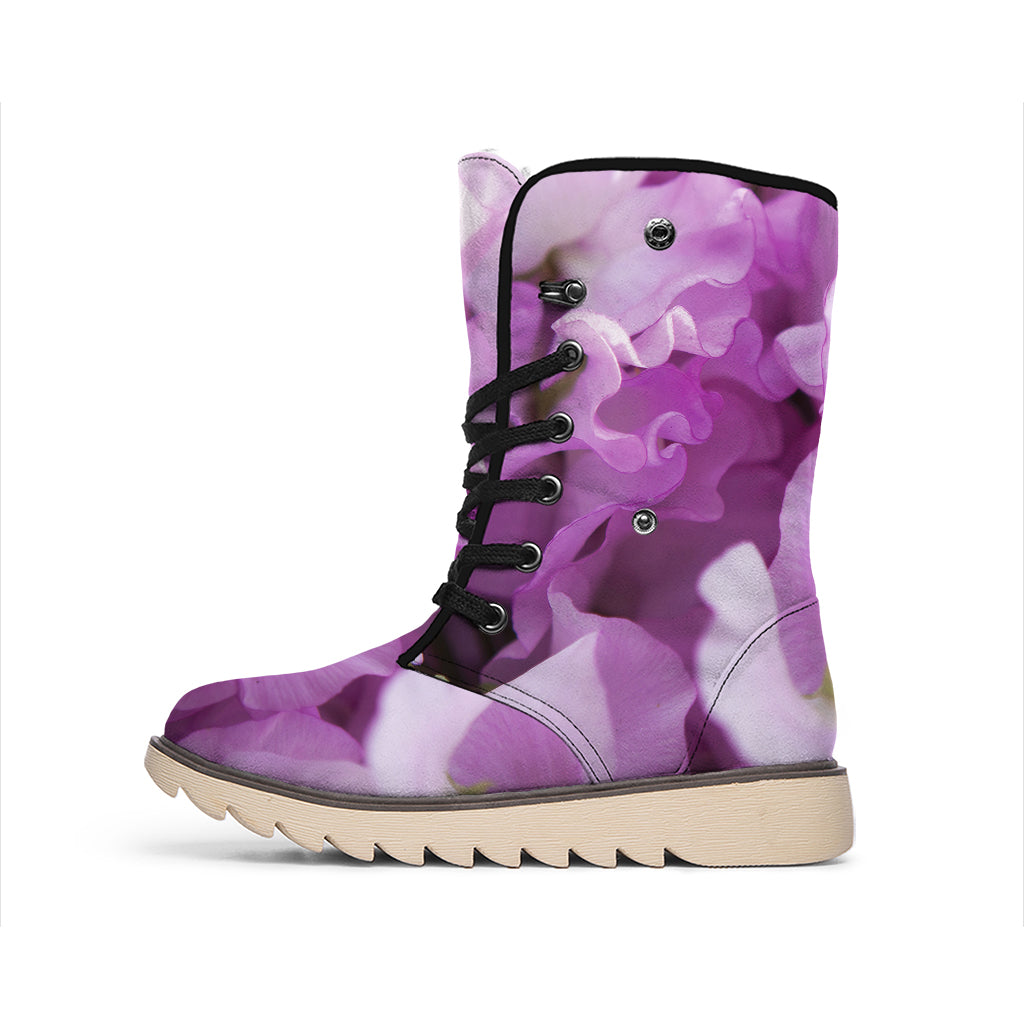 Purple Sweet Pea Print Winter Boots