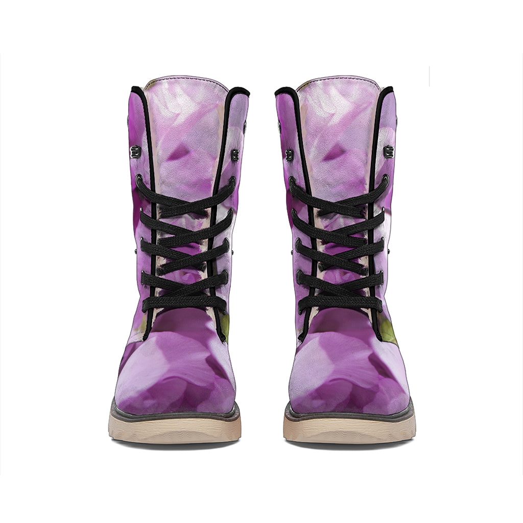 Purple Sweet Pea Print Winter Boots