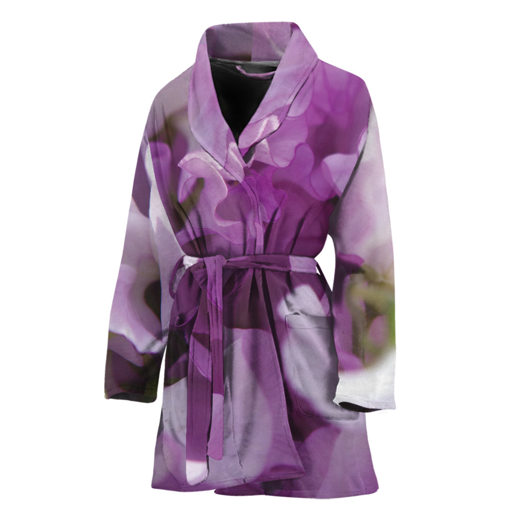 Purple Sweet Pea Print Women's Bathrobe