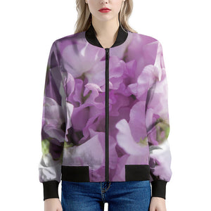 Purple Sweet Pea Print Women's Bomber Jacket