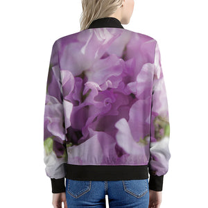 Purple Sweet Pea Print Women's Bomber Jacket