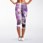 Purple Sweet Pea Print Women's Capri Leggings