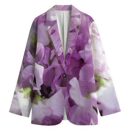 Purple Sweet Pea Print Women's Cotton Blazer