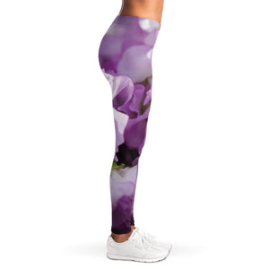 Purple Sweet Pea Print Women's Leggings