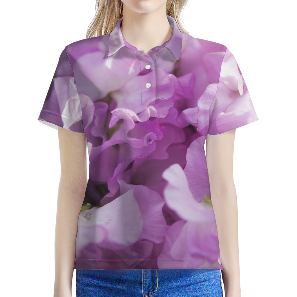 Purple Sweet Pea Print Women's Polo Shirt