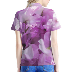 Purple Sweet Pea Print Women's Polo Shirt