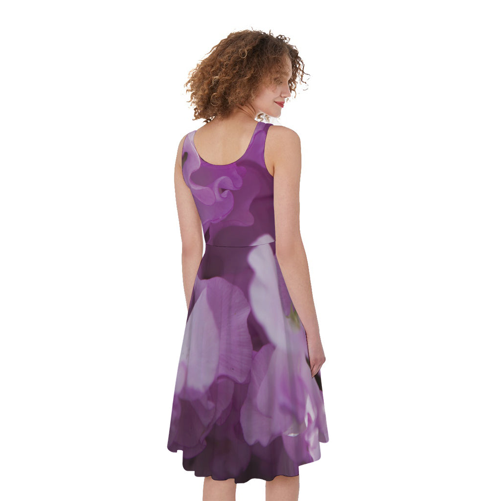 Purple Sweet Pea Print Women's Sleeveless Dress