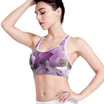 Purple Sweet Pea Print Women's Sports Bra