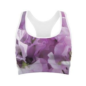 Purple Sweet Pea Print Women's Sports Bra