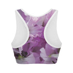 Purple Sweet Pea Print Women's Sports Bra