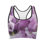 Purple Sweet Pea Print Women's Sports Bra