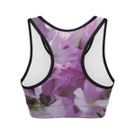 Purple Sweet Pea Print Women's Sports Bra