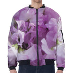 Purple Sweet Pea Print Zip Sleeve Bomber Jacket