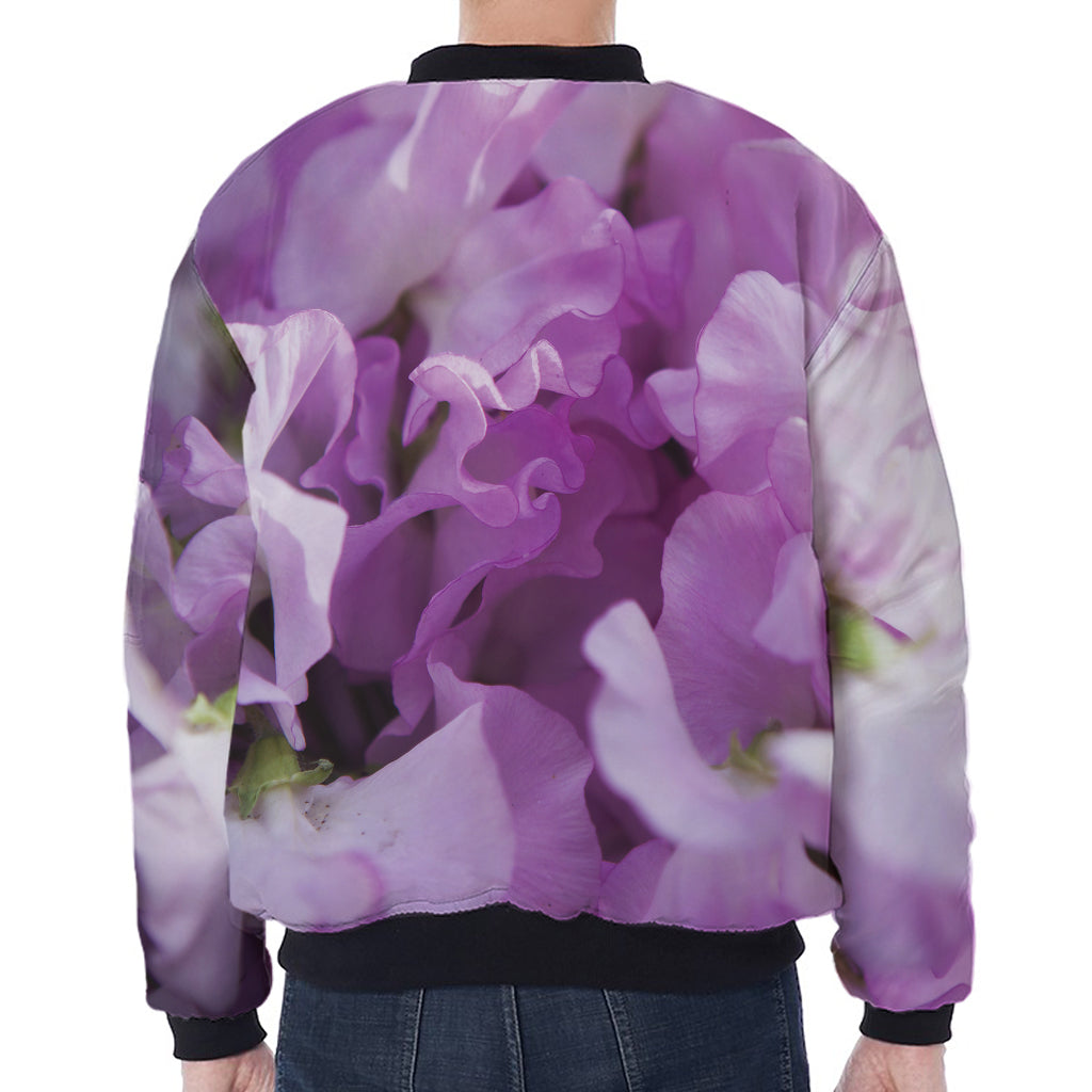 Purple Sweet Pea Print Zip Sleeve Bomber Jacket