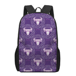 Purple Taurus Zodiac Pattern Print 17 Inch Backpack