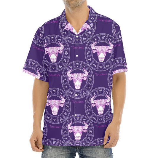 Purple Taurus Zodiac Pattern Print Aloha Shirt