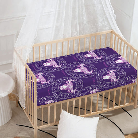Purple Taurus Zodiac Pattern Print Baby Crib Sheet