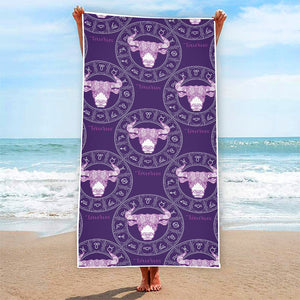 Purple Taurus Zodiac Pattern Print Beach Towel