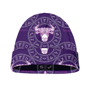 Purple Taurus Zodiac Pattern Print Beanie