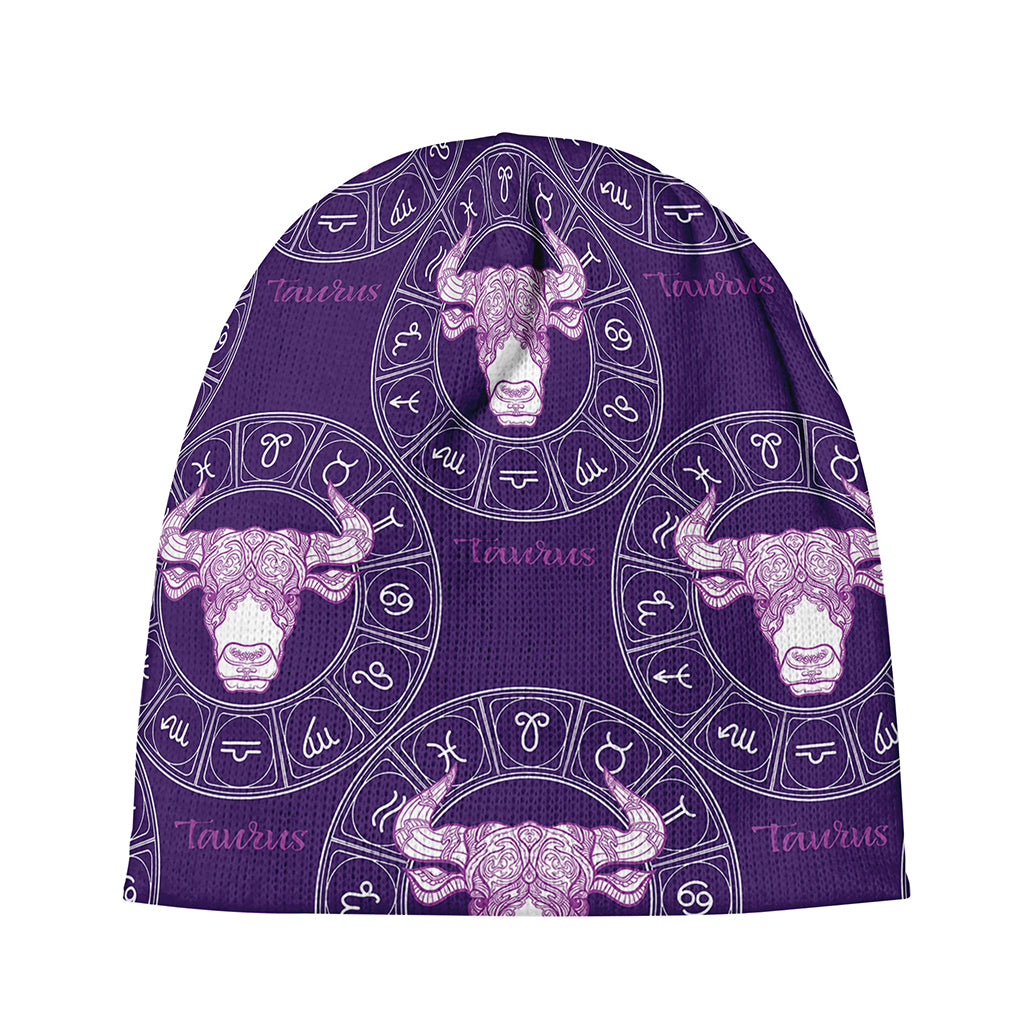 Purple Taurus Zodiac Pattern Print Beanie