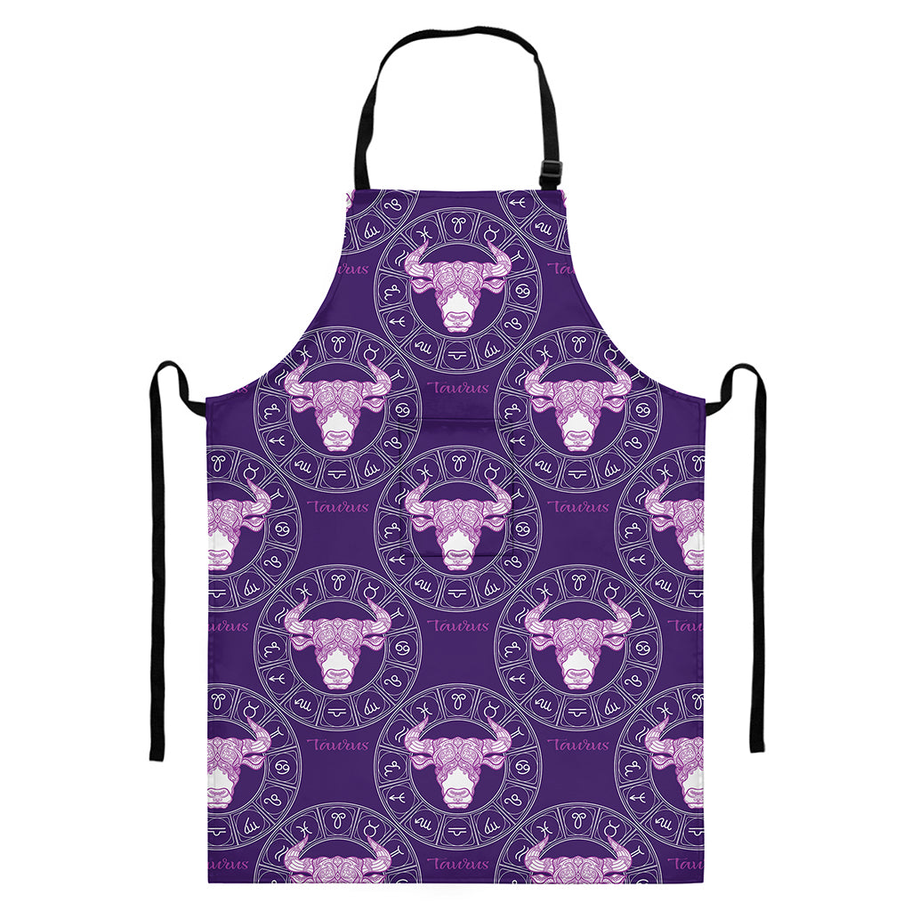 Purple Taurus Zodiac Pattern Print Bib Apron With Pocket