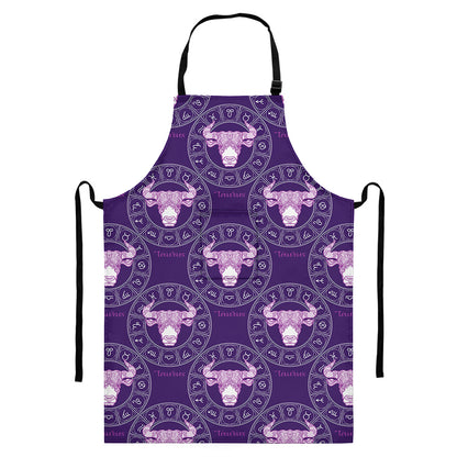 Purple Taurus Zodiac Pattern Print Bib Apron With Pocket