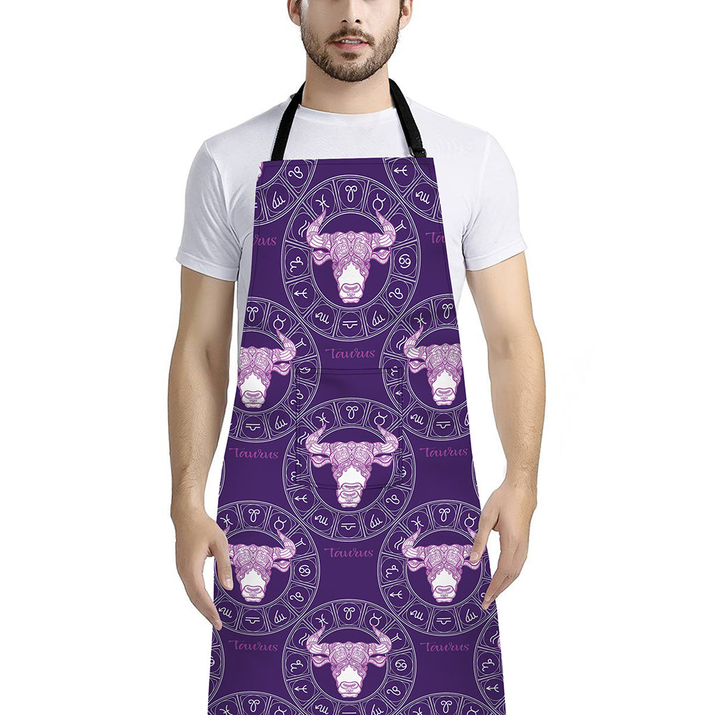Purple Taurus Zodiac Pattern Print Bib Apron With Pocket