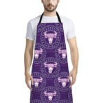 Purple Taurus Zodiac Pattern Print Bib Apron With Pocket