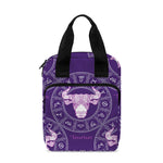 Purple Taurus Zodiac Pattern Print Bible Tote Bag