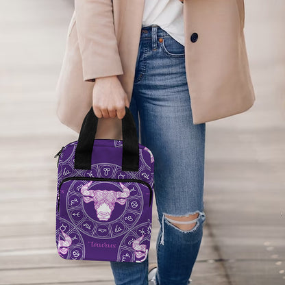 Purple Taurus Zodiac Pattern Print Bible Tote Bag