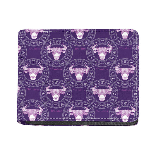 Purple Taurus Zodiac Pattern Print Bifold Wallet