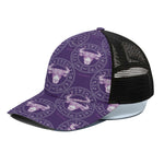 Purple Taurus Zodiac Pattern Print Black Mesh Trucker Cap