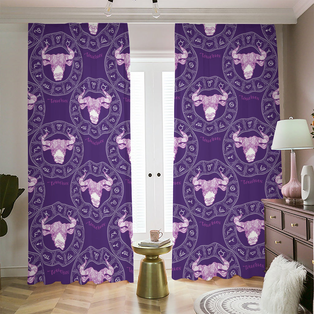 Purple Taurus Zodiac Pattern Print Blackout Pencil Pleat Curtains