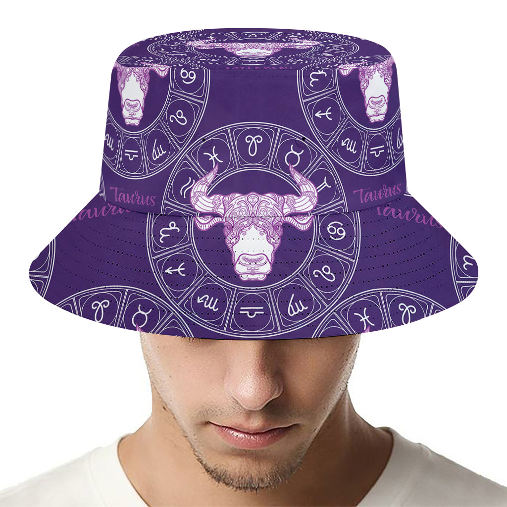 Purple Taurus Zodiac Pattern Print Bucket Hat