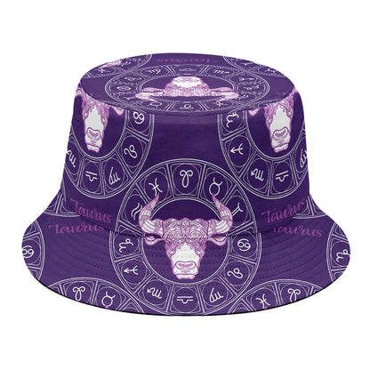 Purple Taurus Zodiac Pattern Print Bucket Hat