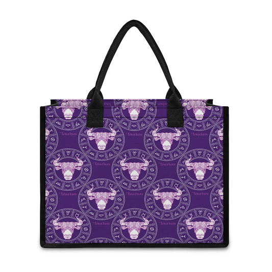 Purple Taurus Zodiac Pattern Print Canvas Tote Bag