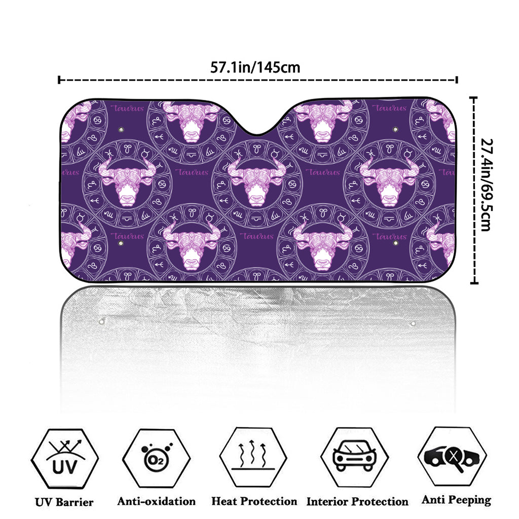 Purple Taurus Zodiac Pattern Print Car Windshield Sun Shade