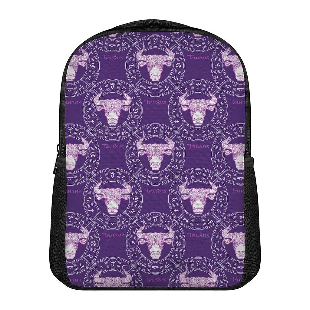 Purple Taurus Zodiac Pattern Print Casual Backpack