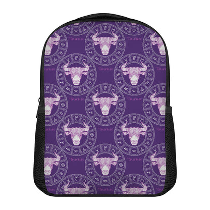 Purple Taurus Zodiac Pattern Print Casual Backpack
