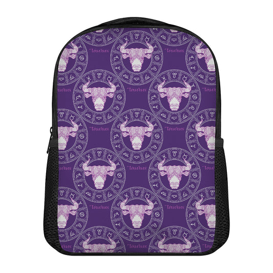 Purple Taurus Zodiac Pattern Print Casual Backpack