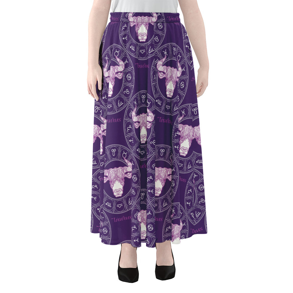 Purple Taurus Zodiac Pattern Print Chiffon Maxi Skirt