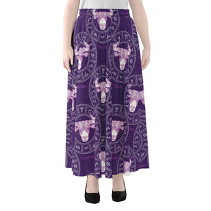 Purple Taurus Zodiac Pattern Print Chiffon Maxi Skirt