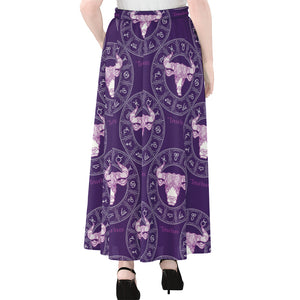 Purple Taurus Zodiac Pattern Print Chiffon Maxi Skirt