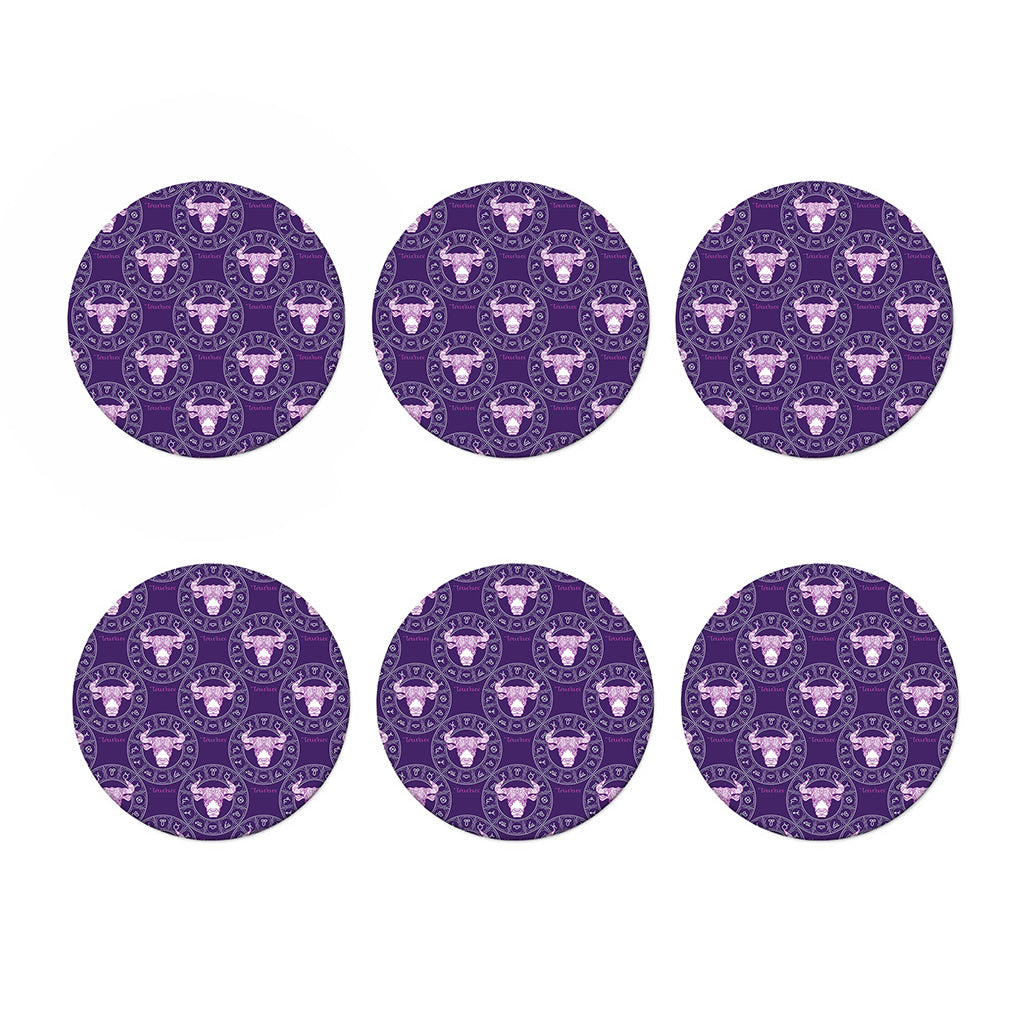 Purple Taurus Zodiac Pattern Print Coaster Set