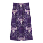 Purple Taurus Zodiac Pattern Print Cotton Front Slit Maxi Skirt