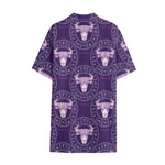 Purple Taurus Zodiac Pattern Print Cotton Hawaiian Shirt