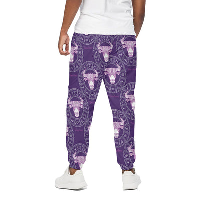 Purple Taurus Zodiac Pattern Print Cotton Pants